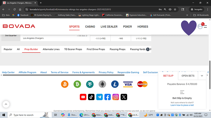 Bovada - no prop parlay builder tool
